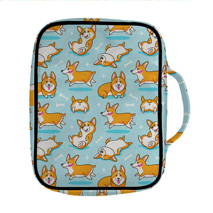 Happy Corgi Pattern Print Front Pocket Bible Bag