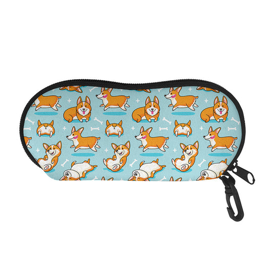 Happy Corgi Pattern Print Glasses Case