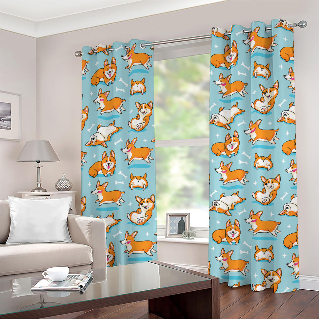 Happy Corgi Pattern Print Grommet Curtains