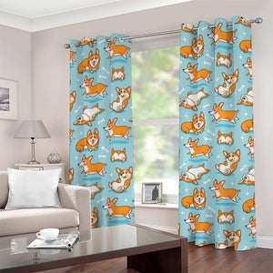 Happy Corgi Pattern Print Grommet Curtains