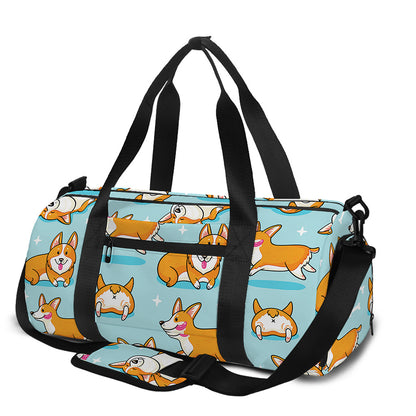 Happy Corgi Pattern Print Gym Bag