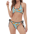 Happy Corgi Pattern Print Halter Scoop Tie Side Bikini