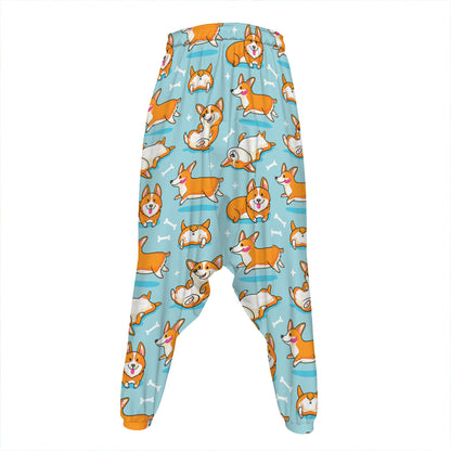 Happy Corgi Pattern Print Hammer Pants