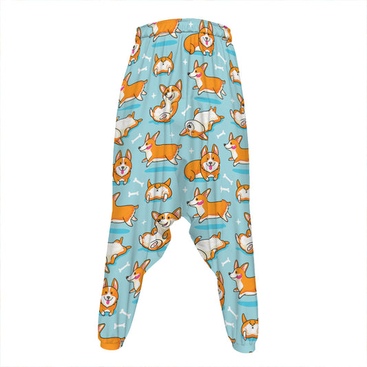 Happy Corgi Pattern Print Hammer Pants