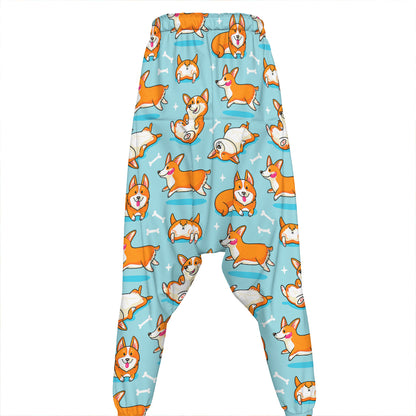 Happy Corgi Pattern Print Hammer Pants