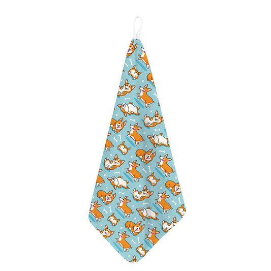 Happy Corgi Pattern Print Hand Towel