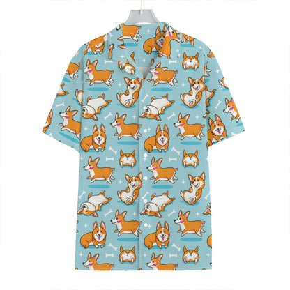 Happy Corgi Pattern Print Hawaiian Shirt