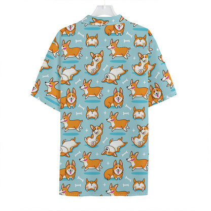 Happy Corgi Pattern Print Hawaiian Shirt
