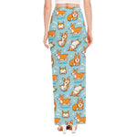 Happy Corgi Pattern Print High Slit Maxi Skirt