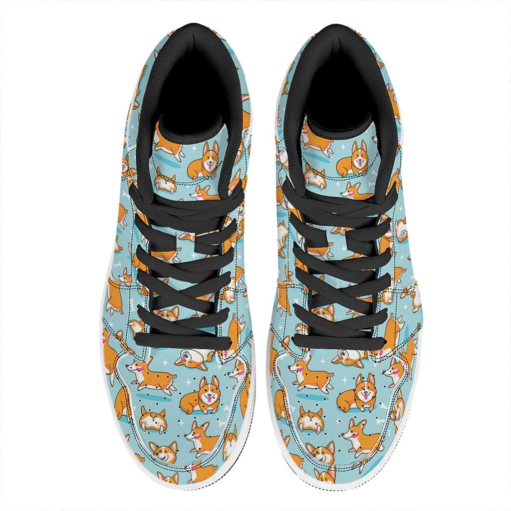 Happy Corgi Pattern Print High Top Leather Sneakers