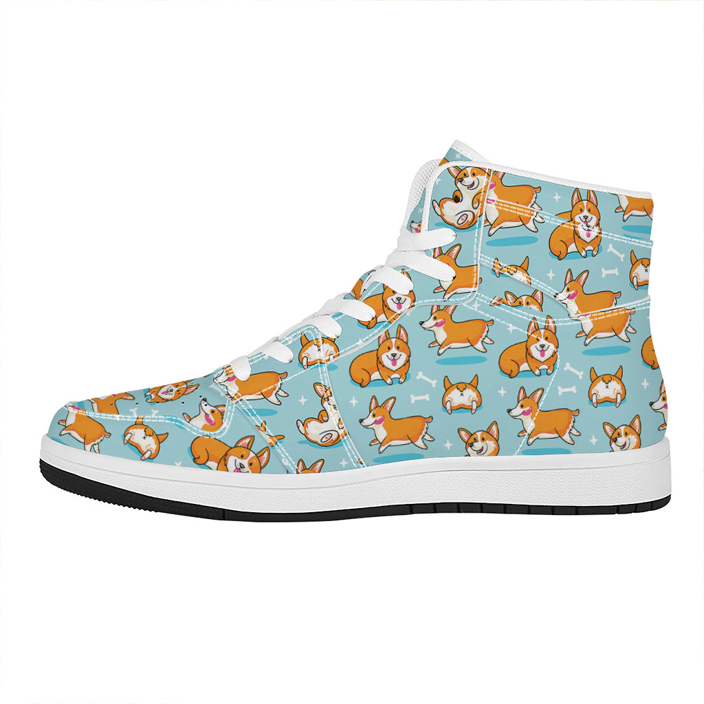 Happy Corgi Pattern Print High Top Leather Sneakers