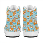 Happy Corgi Pattern Print High Top Leather Sneakers