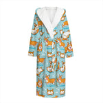 Happy Corgi Pattern Print Hooded Bathrobe