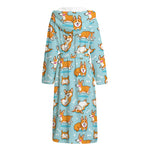 Happy Corgi Pattern Print Hooded Bathrobe