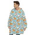 Happy Corgi Pattern Print Hoodie Blanket
