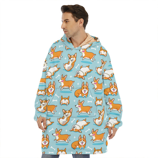 Happy Corgi Pattern Print Hoodie Blanket
