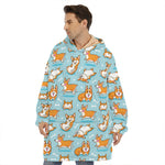 Happy Corgi Pattern Print Hoodie Blanket