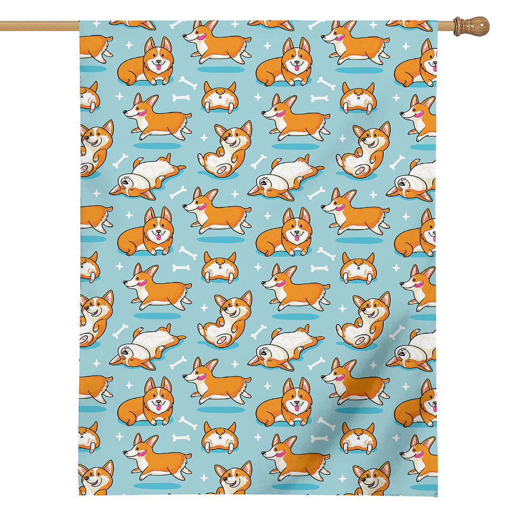 Happy Corgi Pattern Print House Flag