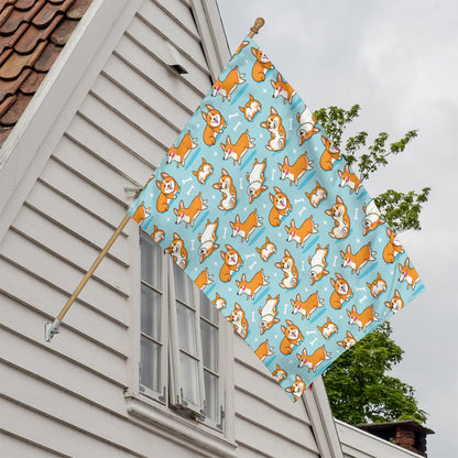 Happy Corgi Pattern Print House Flag
