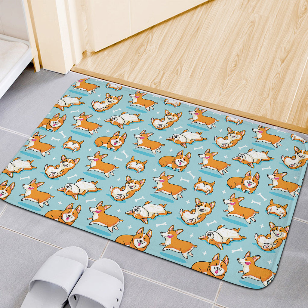 Happy Corgi Pattern Print Indoor Door Mat