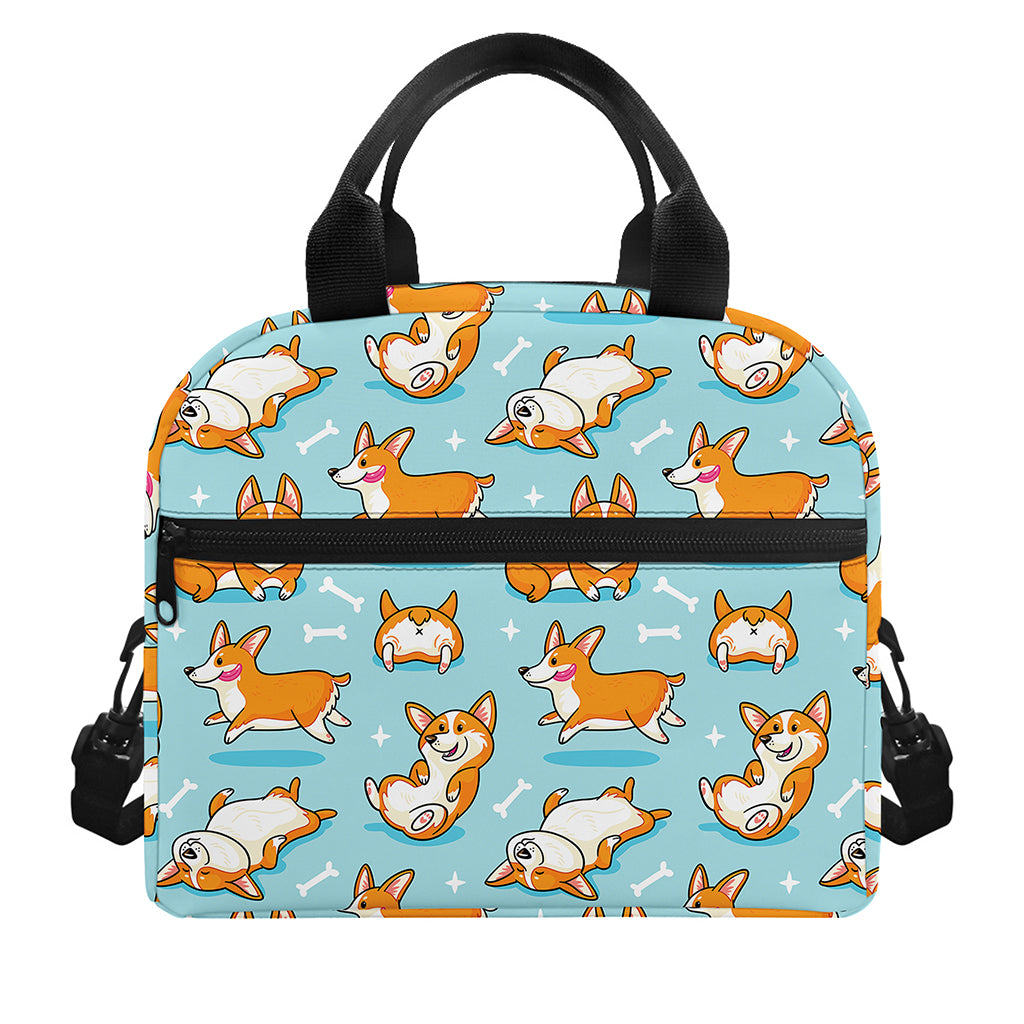 Happy Corgi Pattern Print Insulated Lunch Bag