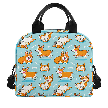 Happy Corgi Pattern Print Insulated Lunch Bag