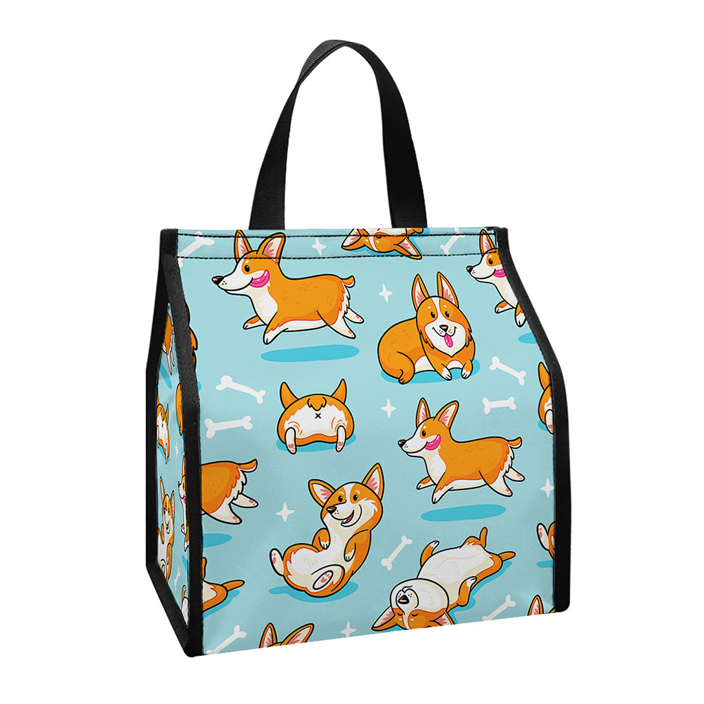 Happy Corgi Pattern Print Insulated Lunch Tote