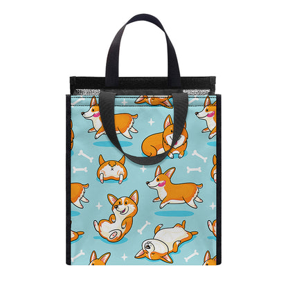 Happy Corgi Pattern Print Insulated Lunch Tote