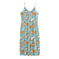 Happy Corgi Pattern Print Jersey Midi Cami Dress