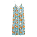 Happy Corgi Pattern Print Jersey Midi Cami Dress