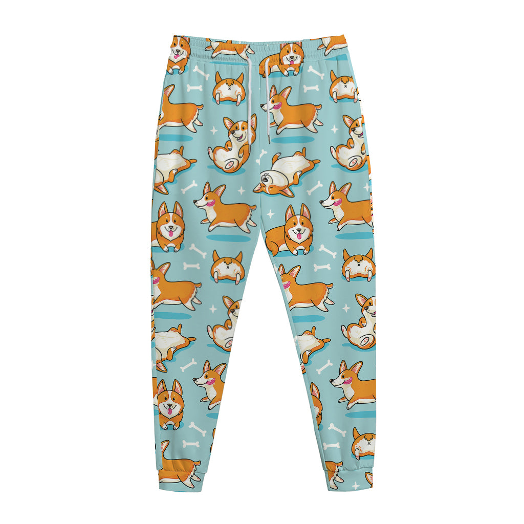 Happy Corgi Pattern Print Jogger Pants