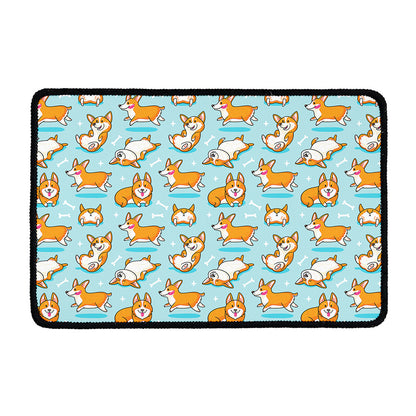 Happy Corgi Pattern Print Kitchen Mat