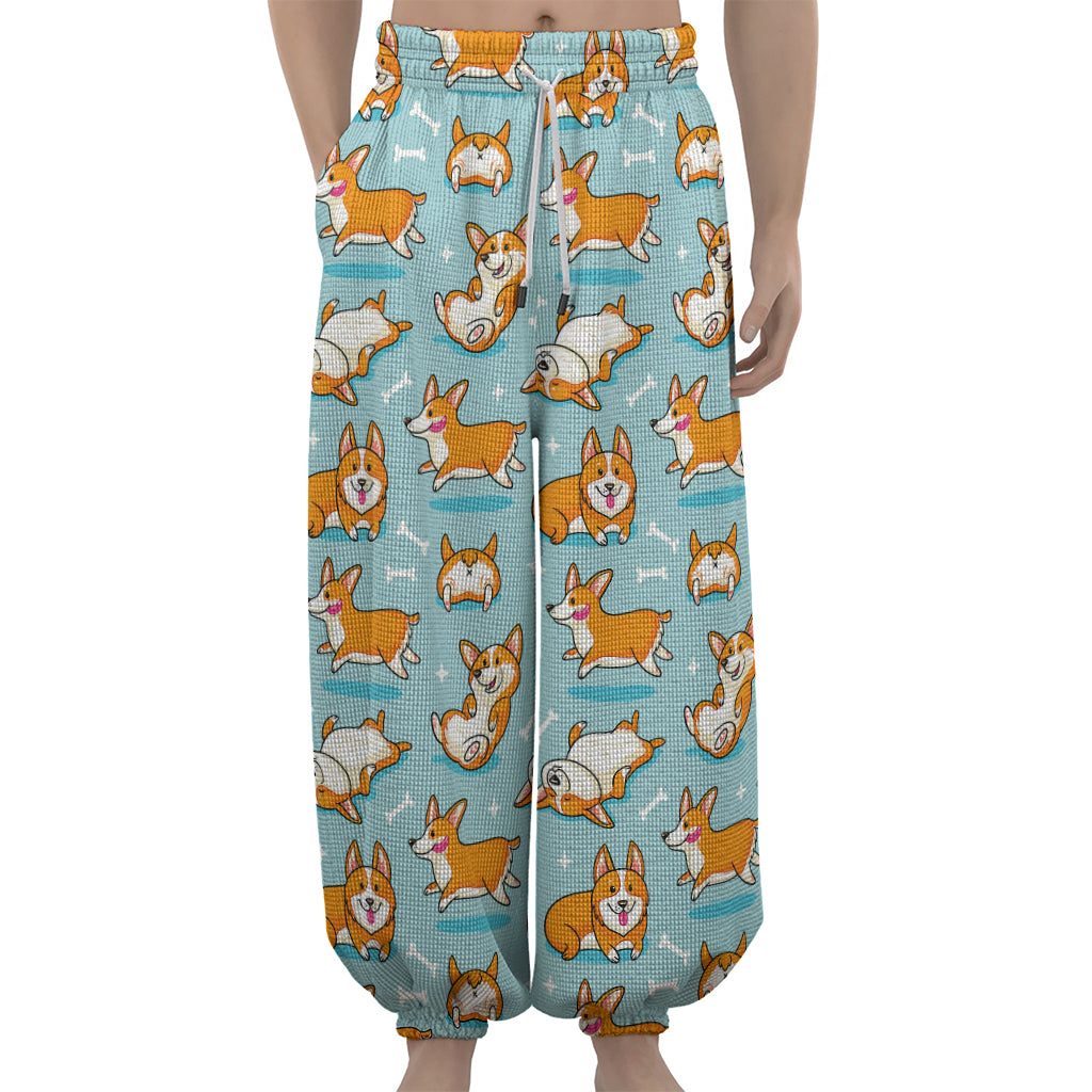 Happy Corgi Pattern Print Lantern Pants