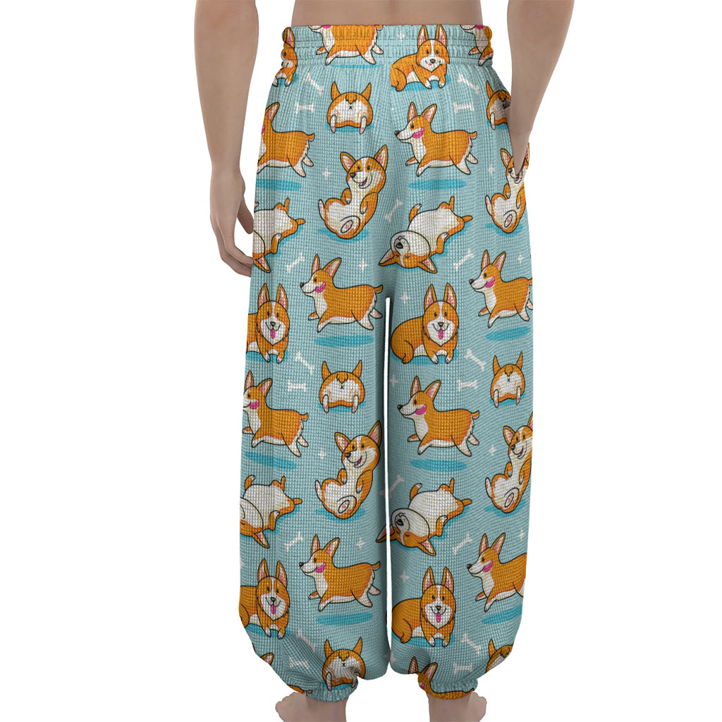 Happy Corgi Pattern Print Lantern Pants