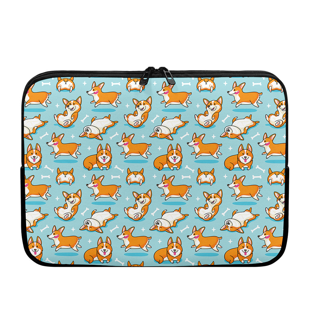 Happy Corgi Pattern Print Laptop Sleeve