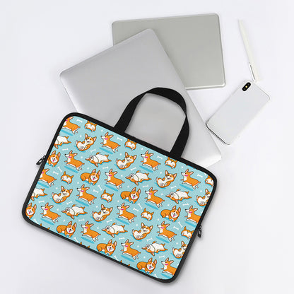 Happy Corgi Pattern Print Laptop Sleeve With Handle