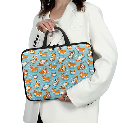 Happy Corgi Pattern Print Laptop Sleeve With Handle