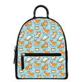 Happy Corgi Pattern Print Leather Backpack