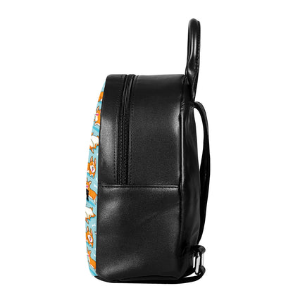 Happy Corgi Pattern Print Leather Backpack