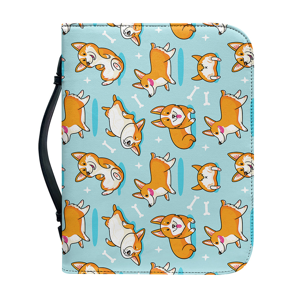 Happy Corgi Pattern Print Leather Bible Cover
