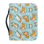 Happy Corgi Pattern Print Leather Bible Cover