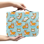 Happy Corgi Pattern Print Leather Bible Cover