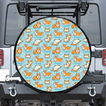 Happy Corgi Pattern Print Leather Spare Tire Cover