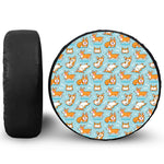 Happy Corgi Pattern Print Leather Spare Tire Cover