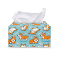 Happy Corgi Pattern Print Leather Tissue Box Cover