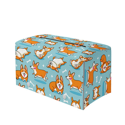Happy Corgi Pattern Print Leather Tissue Box Cover