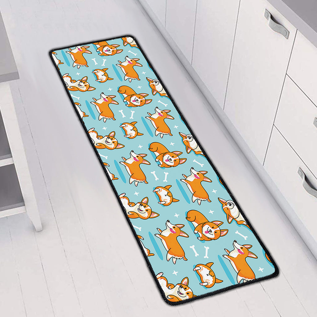 Happy Corgi Pattern Print Long Kitchen Mat