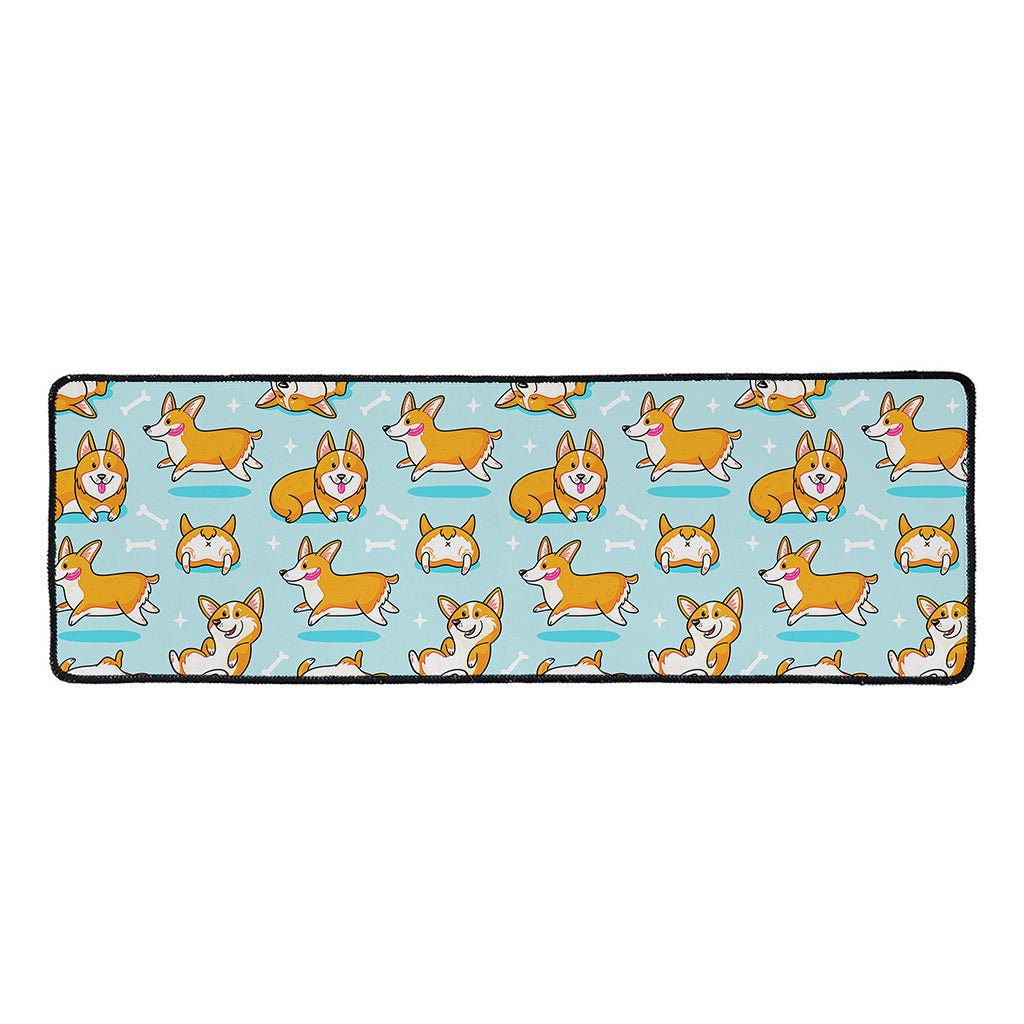 Happy Corgi Pattern Print Long Kitchen Mat