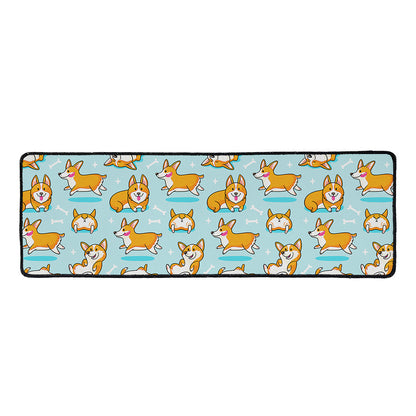 Happy Corgi Pattern Print Long Kitchen Mat
