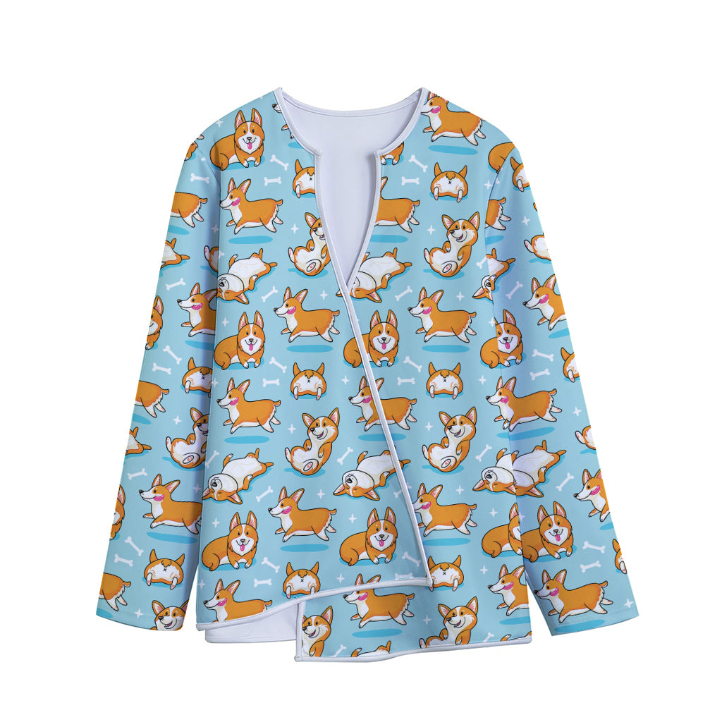 Happy Corgi Pattern Print Long Sleeve Short Coat